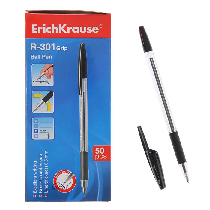 ручка шариковая erichkrause r-301 grip orange чёрная 39533