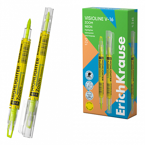 текстовыделитель двусторонний erichkrause visioline v-16 brush neon желтый 60794