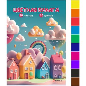 бумага цветная а4 20 л.10 цв. lamark сказочные домики, в папке,немелов.