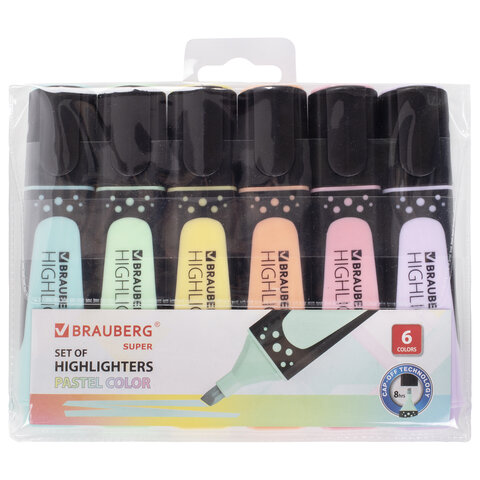 набор выделителей brauberg "super pastel" 6шт/уп 151757