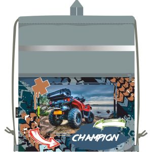 сумка для сменной обуви lamark "champion", 41x48 см, на шнур, светоот., лента, ручка-петля