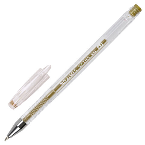 ручка гелевая brauberg "extra gold", 0,5 мм, золотистая, 143914