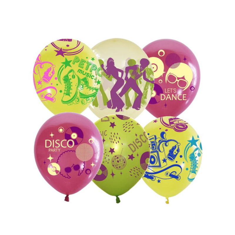 воздушные шары,  25шт., m12/30см, патибум "disco party", ассорти