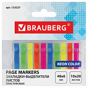 закладки клейкие неоновые brauberg, 48х6 мм, 200шт (10 х 20 л.), 123227