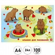 альбом для рисования 24л. а4 на скрепке капибара - сладкоежка, выб. уф-лак, офсет 100г/м