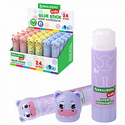 клей-карандаш 09гр. brauberg kids"пастельные зверята: мышка, тигр, бегемот", фигурный, 271140