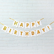 гирлянда "happy birthday!" золотые буквы, 350 см