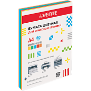 бумага цветная devente, ассорти, 5 цв., интенсив (син, желт, оранж, крас, зелен) 80 г/м², 100 л.