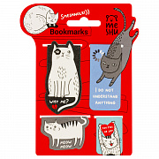 закладки магнитные для книг, 4шт., meshu "funny cat", ламинация с блестками