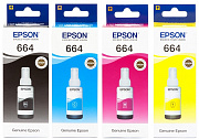 чернила epson l100/110/200/210/300/355/550/555 (o) 4 цвета мультипак c13t66464a