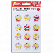 наклейки деревянные пирожные, 12 штук, ассорти, остров сокровищ, 662284