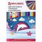 бумага цветная двусторонняя а4 10цв.20л. brauberg мелованная, двухцветная 129923