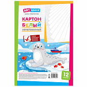 картон белый а4, artspace, 12л., немелованный, в пакете, "морской котик"