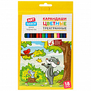 карандаши 18цв. artspace "лесные жители" трехгран., заточен., картон. уп.