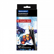 карандаши 12цв. brauberg "artist line", трехгранные, черный корпус, высшее качество, 180596