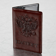 обложка для паспорта staff, полиуретан под кожу, "герб", коричневая, 237604