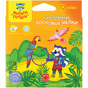 мелки восковые мульти-пульти "енот в новой гвинее", 12цв., шестигранные, картон, европодвес