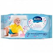 салфетки влажные детские 60 шт., aura ultra comfort, 0+, без спирта, 8106