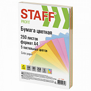 бумага цветная staff "profit", а4, 80 г/м2, 250 л. (5 цв. х 50 л.), пастель, 110890