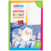 картон белый а4, artspace, 8л., немелованный, в папке, "сова"