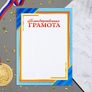 благодарственная грамота "универсальная" голубая рамка, бумага, а4 огб-420