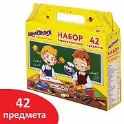 набор школьных принадлежностей в подарочной коробке юнландия "набор первоклассника", 42 предмета, 88
