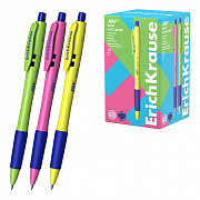ручка шариковая авт. erichkrause joy® matic&grip neon 0.7, super glide technology, синий 43347