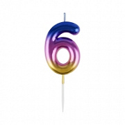 свеча для торта с держателем meshu "цифра "6", 6см, градиент, блистер