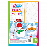 картон белый а4, artspace, 8л., немелованный, в пакете, "снеговик"