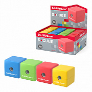 точилка с контейнером erichkrause s-cube, neon, с контейнером, ассорти 