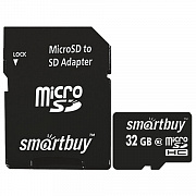 карта памяти micro sdhc, 32 gb, smartbuy, 10 мб/сек. (class 10), с адаптером, sb32gbsdcl10-01