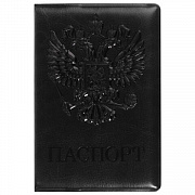 обложка для паспорта staff, полиуретан под кожу, "герб", черная, 237602