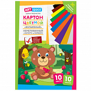 картон цветной а4 artspace, 10л., 10цв., немелованный, золото, серебро, в папке, "волшебный. медвеж