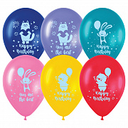 воздушные шары,  25шт., м12/30см, meshu "happy birthday", пастель, ассорти