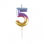 свеча для торта с держателем meshu "цифра "5", 6см, градиент, блистер