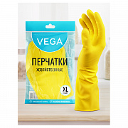 перчатки латексные vega, многоразовые, хлопчатобумажное напыление, размер xl, желтые, 