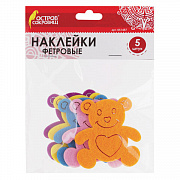 наклейки из фетра "мишки", 5 шт., ассорти, яркие цвета, остров сокровищ, 661487