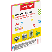 бумага цветная devente, ассорти, 5цв.,,неон (оранж.,желт.,малин.,красн.,зел.) 75 г/м², 100л.
