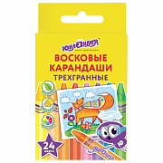 мелки восковые 24цв.юнландия "юнландик и мудрый лис" трехгранные 227291