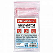 пакеты с замком zip lock "зиплок", комплект 100 шт., 40х60 мм, пвд, толщина 35 микрон, brauberg, 606