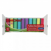 губки бытовые maxi, 27х96х64 мм, комплект 10 шт., поролон/абразив, для посуды/уборки, офисмаг, к0012