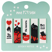 флажки-закладки meshu "cute kitten" пластиковые с дизайном, 45*12мм, 20л*5 цветов, пакет с евро подв
