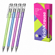 ручка шариковая erichkrause ultra-20 stick glitter 0.7, super glide technology, синий 61032