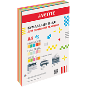 бумага цветная devente, ассорти, 15 цв., пастель, интенсив., неон., 75 г/м² и  80 г/м², 60 л.