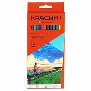карандаши 12цв. красин "приключения" шестигран., заточен., картон