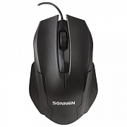 мышь проводная sonnen м-713, usb, 1000 dpi, 2 кнопки + колесо-кнопка, оптическая, черная, 512637