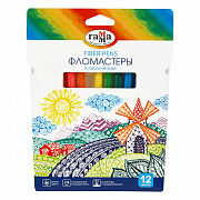 фломастеры 12цв. гамма "классические", смываемые, картон. упак. 130822_12