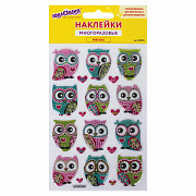 наклейки зефирные "совы", многоразовые, с блестками, 10х15 см, юнландия, 661834