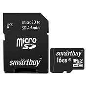 карта памяти microsdhc, 16 gb, smartbuy, 10 мб/сек. (class 10), с адаптером, sb16gbsdcl10-01
