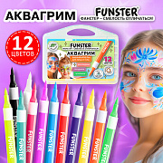 аквагрим аквамаркеры для лица и тела, 12 цветов, funster, пластиковый кейс, 152609